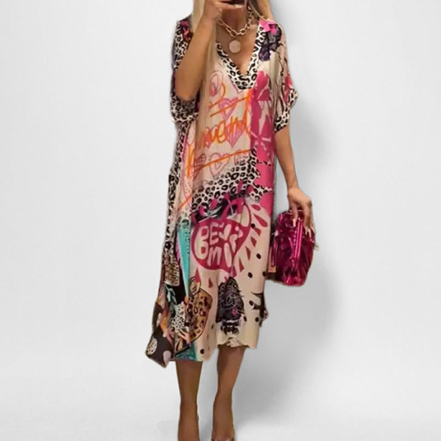 Darianne | Women's Graphic Print V-Neck Midi Dress