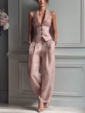 Dariela | Women's Sleeveless Vest Wide Leg Pants Set