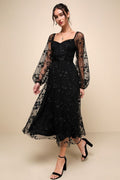 Darling Charisma Black Mesh Embroidered Midi Dress