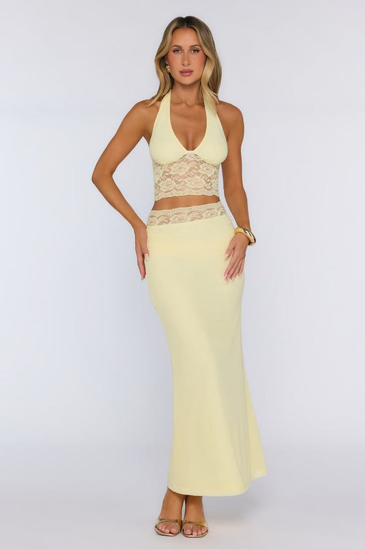 Style That Stays Lace Maxi Skirt L Yellow