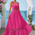 Hot Pink Boho Women's Floral Lace Vacation Slip Dress Color: Pink