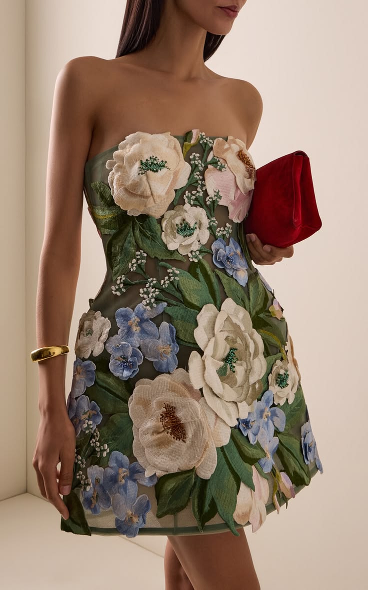 Roselle Hand Embroidered Floral Mini Dress By Leo Lin Moda Operandi