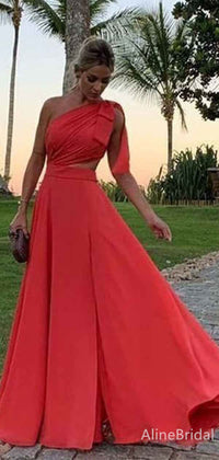 Elegant Red One Shoulder A-line Long Prom Dress, Evening Dress, PD381851 - US8 / Custom Color(leaving a note)