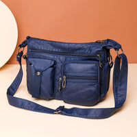 Multi-Pocket Faux Leather Shoulder Bag - Ángela