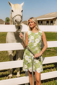 Green Garden Rendezvous Crochet Mini Dress