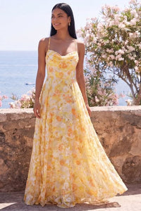 Gelbes A Linie Maxi Blumenkleid Dress
