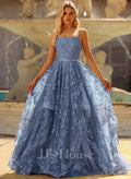 JJ's House Rezelle Slate Blue Spaghetti Straps Beading Lace Dress