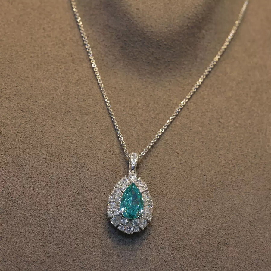 6.2ct Drop Shaped Paraiba-Inspired Necklace