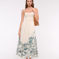 & Fitch Dress & Fitch Dipped Waist Smocked Midi Maxi Dress Cream