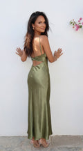 Olivienne Satin Maxi Dress Green
