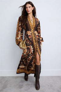 Majestic Garden Buttoned Puff Sleeve Maxi Dress