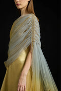 Gathered Draped Tulle Satin Dress Gold