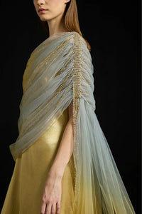 Gathered Draped Tulle Satin Dress Gold