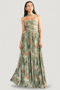 Elias Strapless Maxi Dress Dark Sage Floral