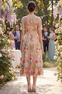 Ruffled A Line Maxi Floral Blush Wedding Guest Dress With Lace Blush