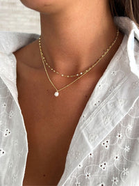 Double Necklace With Freshwater Pearl, 14k Gold over Sterling Silver 925 Double chain neck