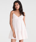 Aeropostale Womens' Solid V Neck Crocheted Babydoll Mini Dress Pink