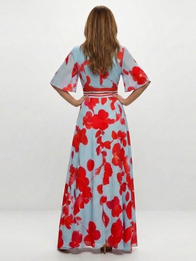 Eliza – Floral V-Neck Short Sleeve Maxi Dress