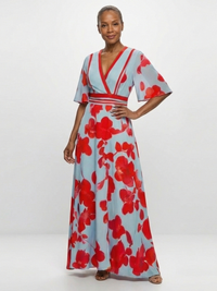 Eliza – Floral V-Neck Short Sleeve Maxi Dress