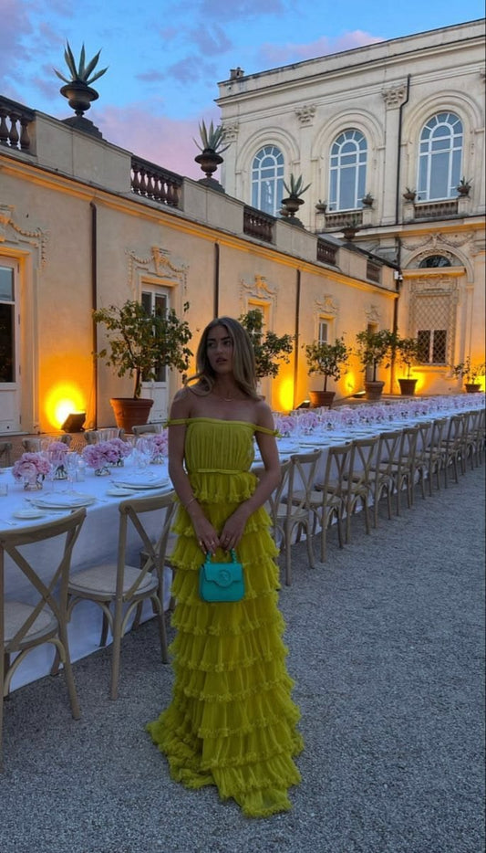 Elegant A line Off The Shoulder Chiffon Long Prom Dresses Formal Summer Wedding Guest Dresses Wedding Guest Outfit HZ1214 - AS PHOTO / US 2