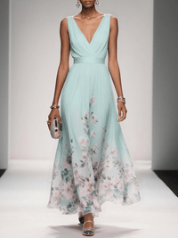 Isabella | Women's Floral Print Wedding Guest Dress Light Green