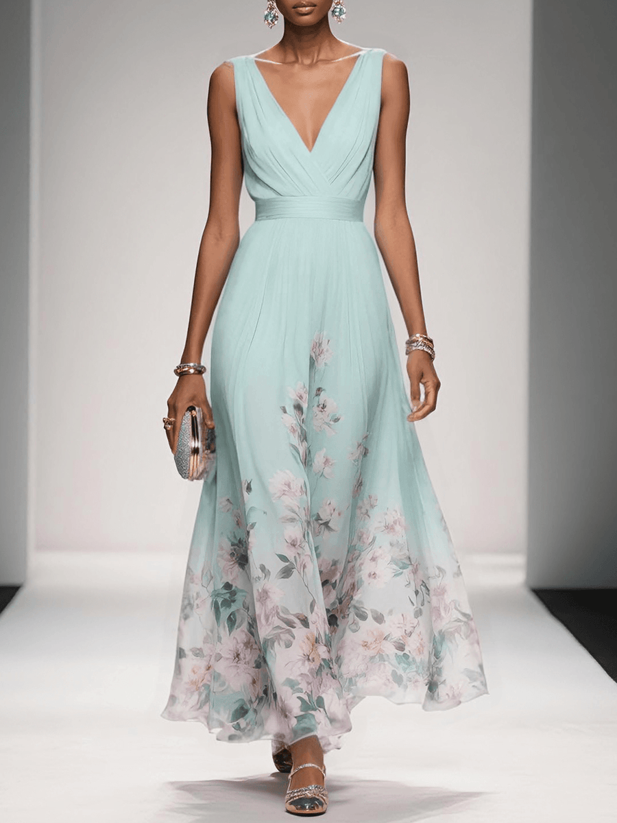 Isabella | Women's Floral Print Wedding Guest Dress Light Green