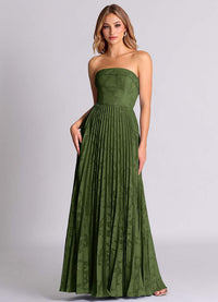 A Line Strapless Floor Length Floral Burnout Bridesmaid Dress Olive