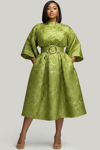 Xpluswear Design Plus Size Wedding Guest Green Round Neck 3 4 Sleeve
