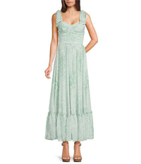 B. Darlin Floral Printed Sweetheart Neck Tie Shoulder Shirred