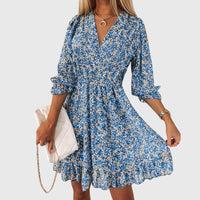 Elisa | Floral Puff Sleeve Dress Blue