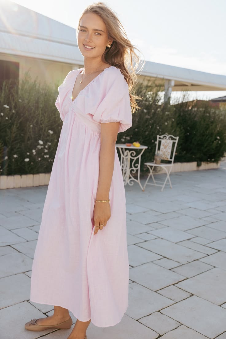 Sullivan Puff Sleeve Maxi Dress Pink
