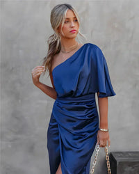 Delara | Women's One Shoulder Ruched Midi Dress
