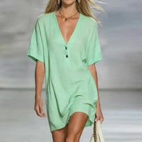 Delara | Women's V-Neck Short Sleeve Relaxed Mini Dress