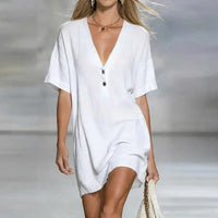 Delara | Women's V-Neck Short Sleeve Relaxed Mini Dress