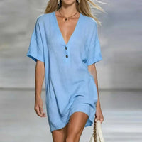 Delara | Women's V-Neck Short Sleeve Relaxed Mini Dress