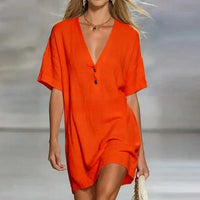 Delara | Women's V-Neck Short Sleeve Relaxed Mini Dress
