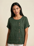 Delia | Women's Button Front Short Sleeve Blouse