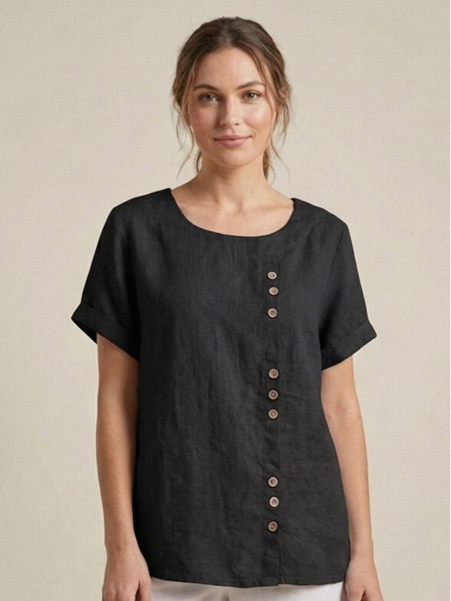 Delia | Women's Button Front Short Sleeve Blouse