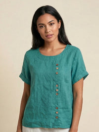 Delia | Women's Button Front Short Sleeve Blouse
