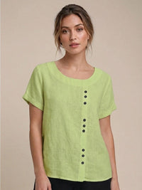 Delia | Women's Button Front Short Sleeve Blouse