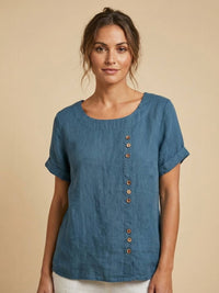 Delia | Women's Button Front Short Sleeve Blouse