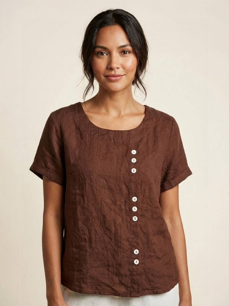 Delia | Women's Button Front Short Sleeve Blouse