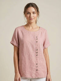 Delia | Women's Button Front Short Sleeve Blouse
