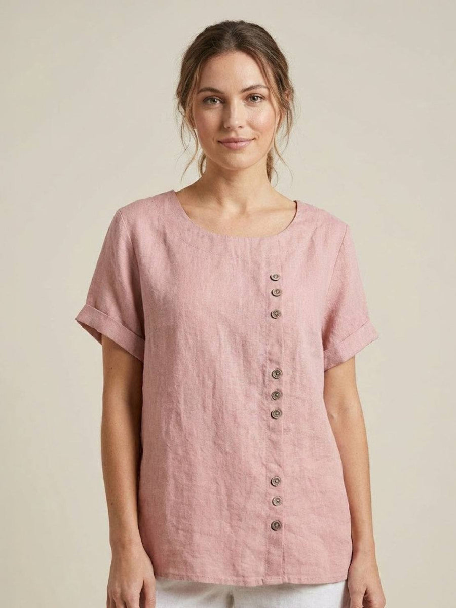 Delia | Women's Button Front Short Sleeve Blouse