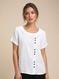 Delia | Women's Button Front Short Sleeve Blouse