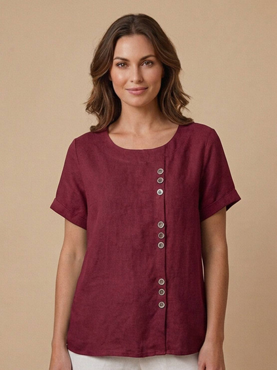 Delia | Women's Button Front Short Sleeve Blouse