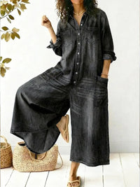 Delilah | Women's Wide Leg Button Front Jumpsuit