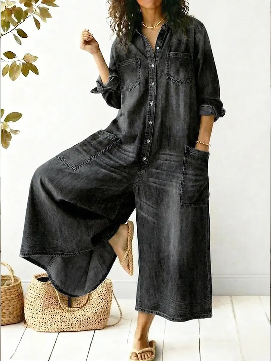 Delilah | Women's Wide Leg Button Front Jumpsuit