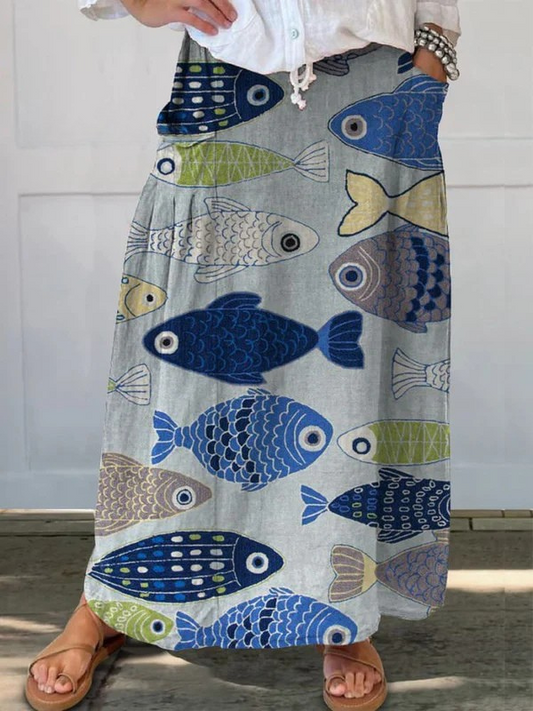 Delphia | Women's Fish Print Maxi Skirt