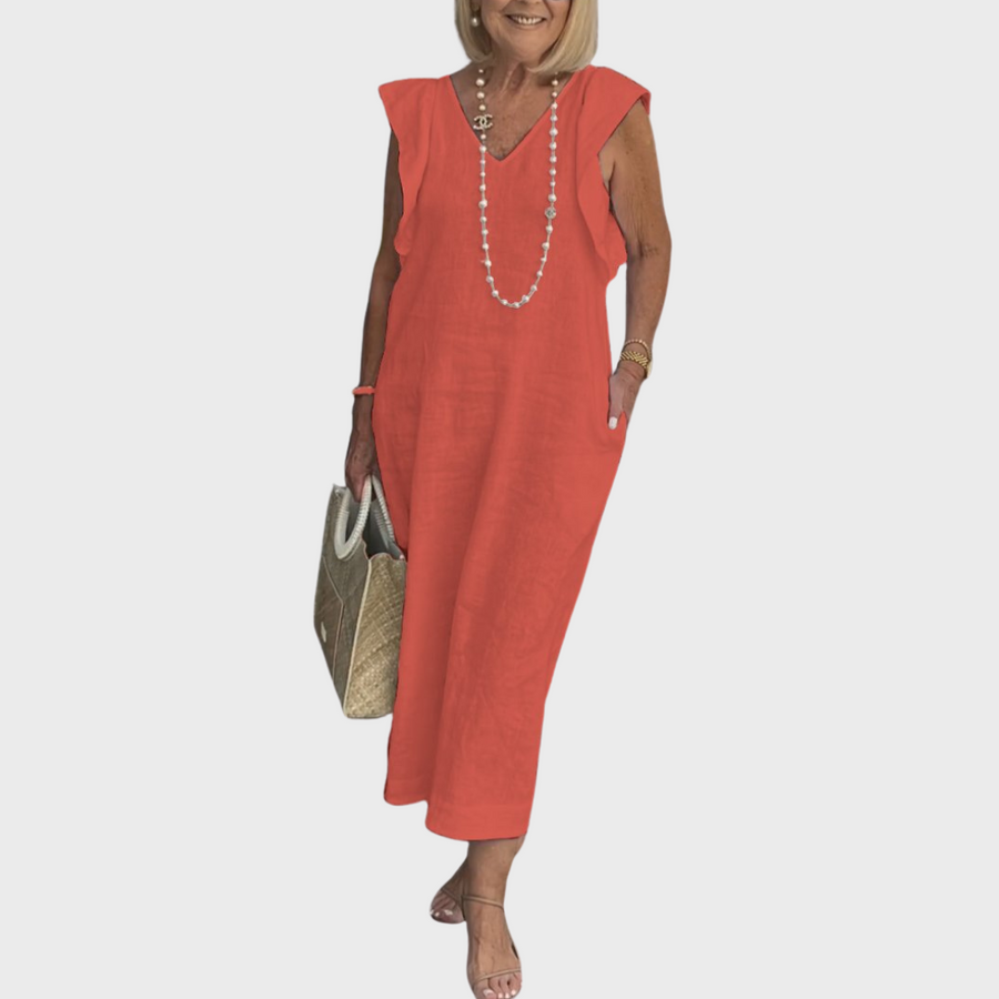 Delphina | Women's V-Neck Sleeveless Maxi Dress